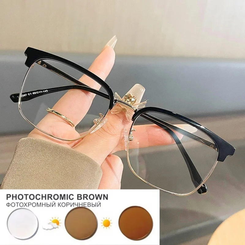 Light Men\'s Fashionable with Myopic Glasses Option round Face Eyebrow Frame Women\'s Box Custom Myopia Degree 0~-6.00