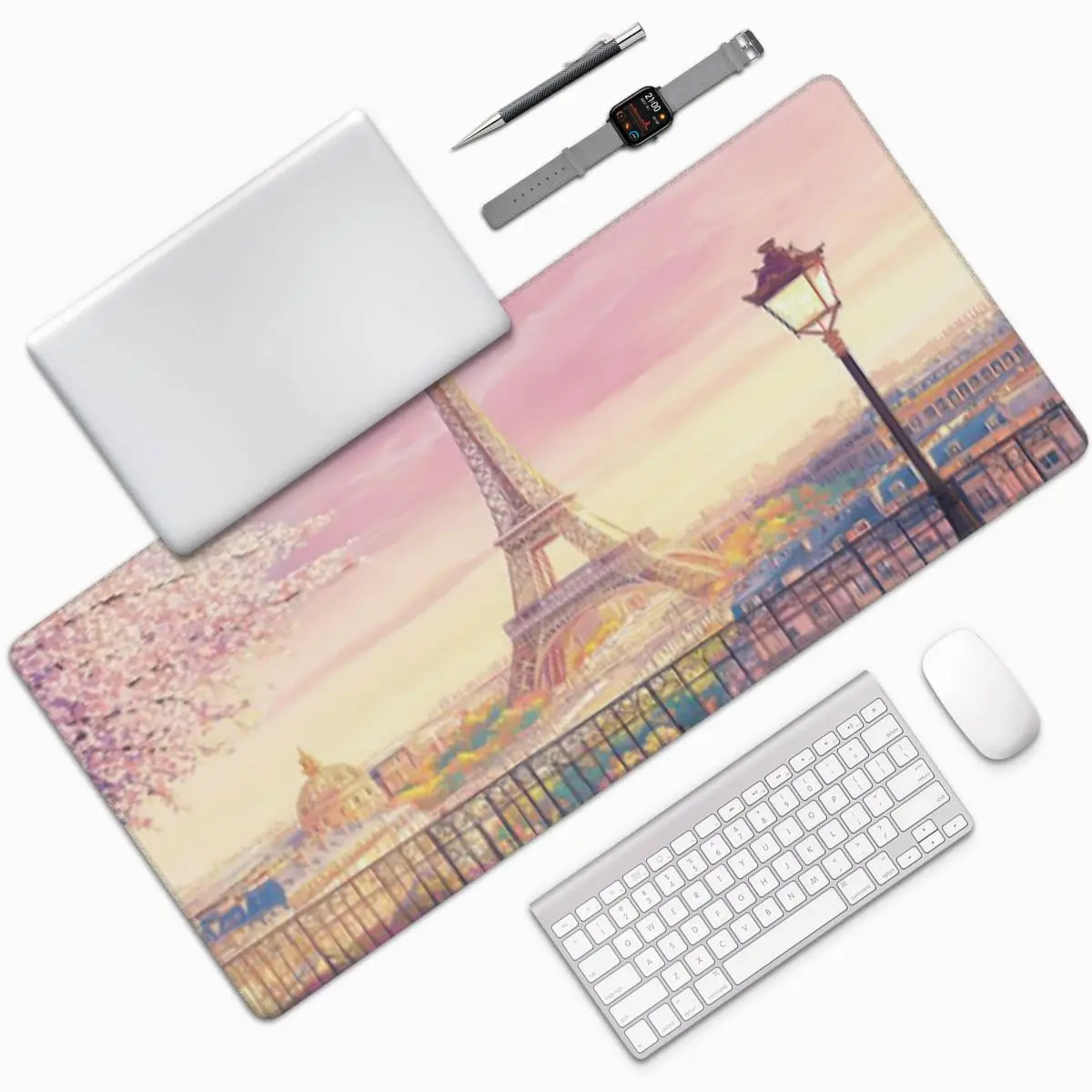 The Beautiful Eiffel Tower And Flower Large Mouse Pad Computer Keyboard Mouse Mat Laptop Desk Mat Office Accessories Table Mats