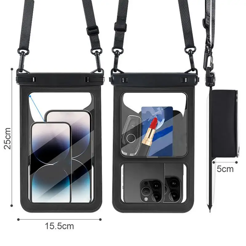 Tas kering ponsel PVC, kantong ponsel PVC tahan air IPX8, kunci mudah, kapasitas besar, tas kering ponsel dengan tali