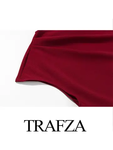 TRAFZA 여성 여름 새로운 패션 짧은 소매 비스듬한 어깨 드레스 여성 우아한 지퍼 파티 Pleated 3 색 미디 드레스