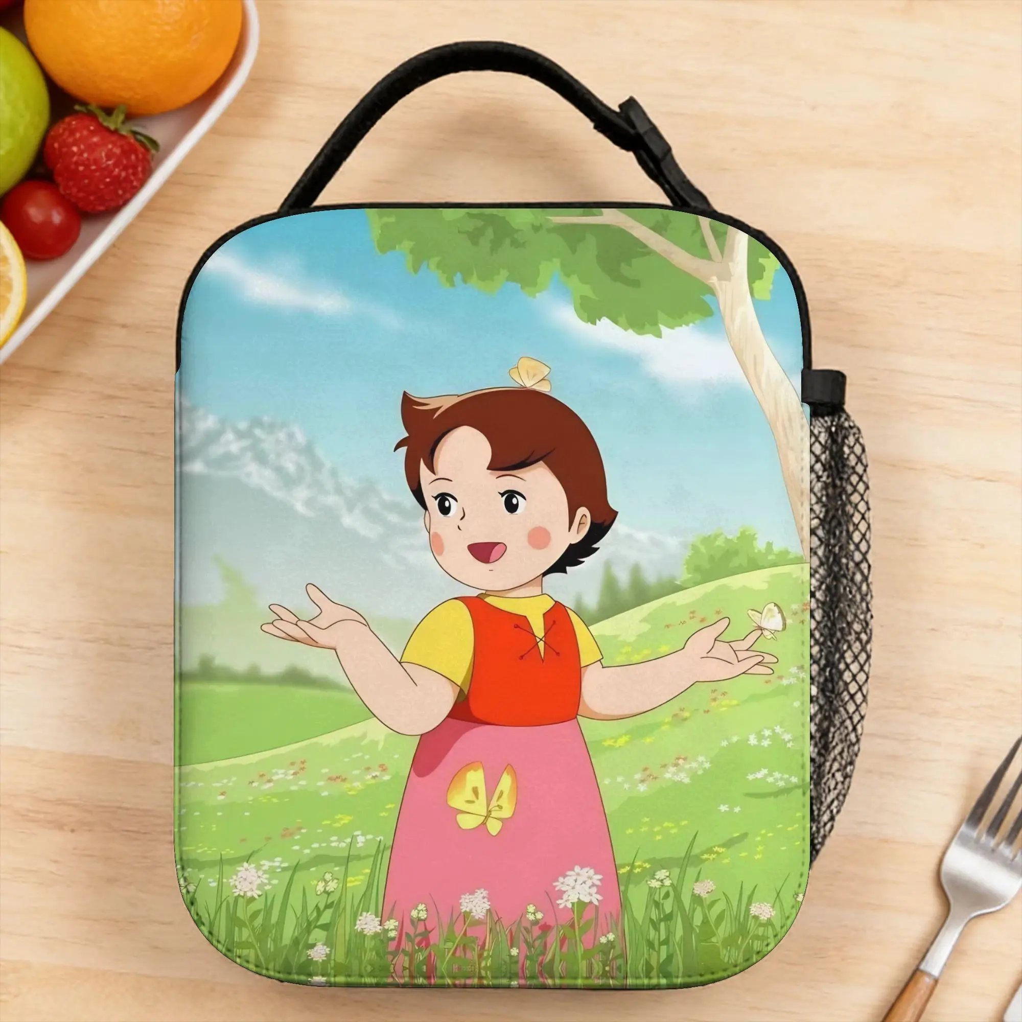 

Lunch Bag Heidi Yellow Dress in Alpine Garden Office Lunch Box For Child Retro Portable Print Thermal Lunch Bags