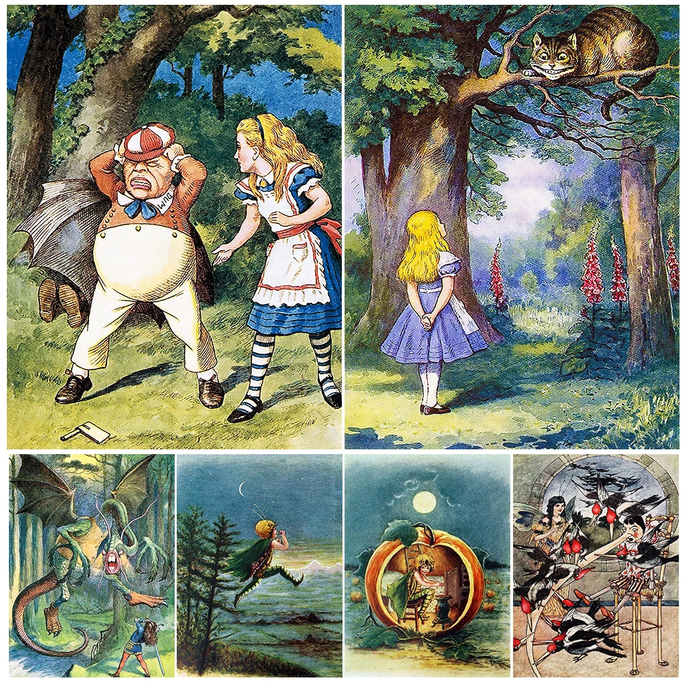 

Wonderland Fantasy Illustration Vintage Wall Art Canvas Painting Danish Fairy Tales Gift Idea Art Poster Print Home Decoration