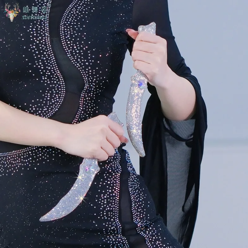 Dança do ventre sênior ab pedras competição ornamento adulto e criança iraquiano balanço de cabelo dança oriental realizar prop faca acessórios