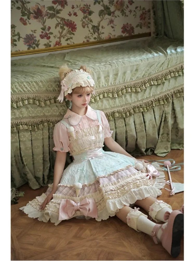 A cute and blue pink layered shirt halter suit dress