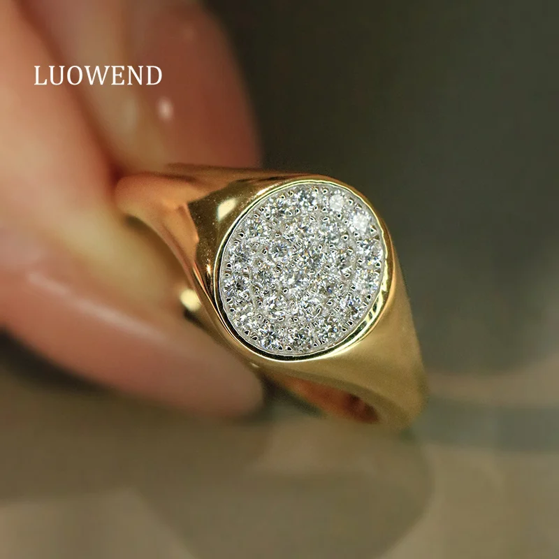 

LUOWEND 100% 18K Yellow Gold Rings Fashion Simple Style 0.30carat Real Natural Diamond Cocktail Ring for Women Fine Jewelry