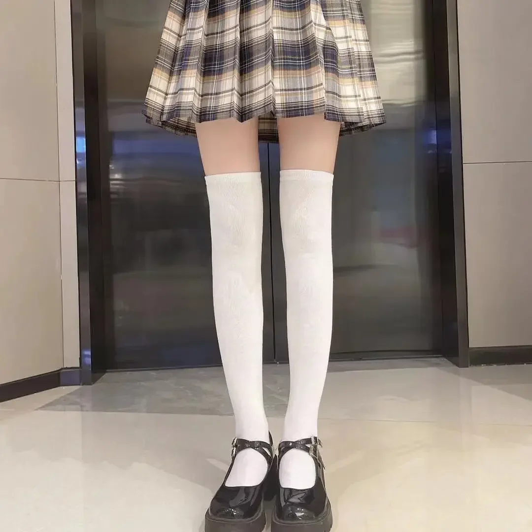 JK Damen Schwarz-Weiße Kniehohe Lolita-Socken, Niedliche Overknee-Socken für Mädchen, Tägliche Dünne Weiche Atmungsaktive Einfarbige Strümpfe – Detail 23