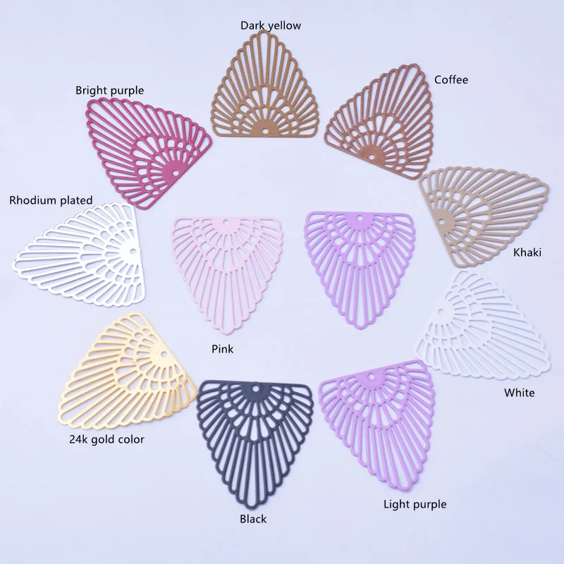 50pcs AB7144 30*26mm Metal Triangle Charms Brass Filigree Colorful Pendant DIY Jewelry Earring Making  Accessories