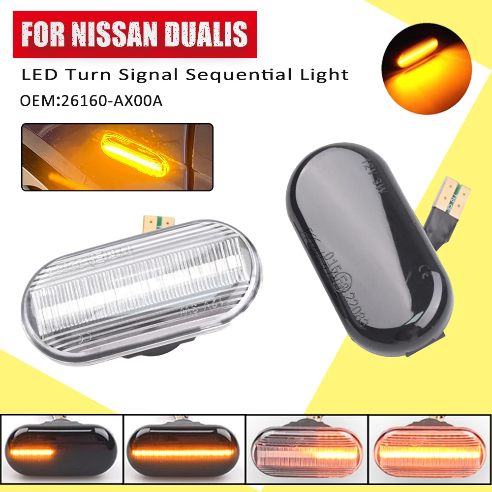 For Nissan Tiida C11 Note E11 Micra K12 NP300 Navara D40 Qashqai J10 LED Dynamic Side Marker Turn Signal Light Repeater Lamp