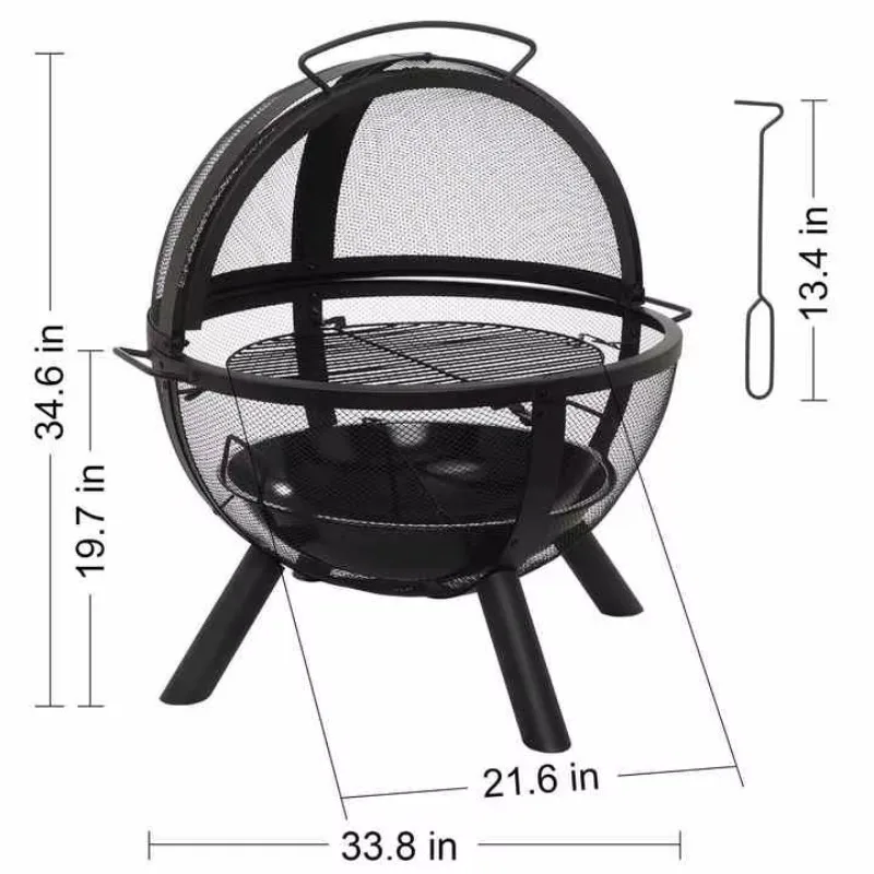 Spherical Outdoor Garden Courtyard Rear Yard Bowl Burning Steel Ball Portable Smokeless Fire Pit Burning Firepit