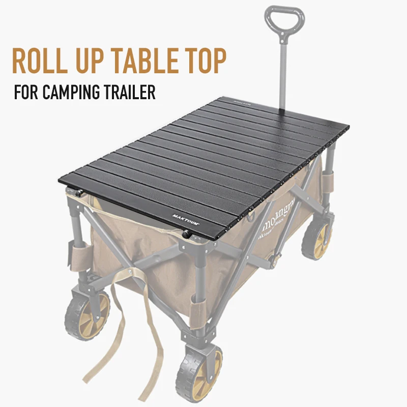 Outdoor Camping Portable Folding Roll Up Table Board Plate Trolley Wagon Wood Grain Aluminum Alloy Picnic Desk Top Glamping Gear