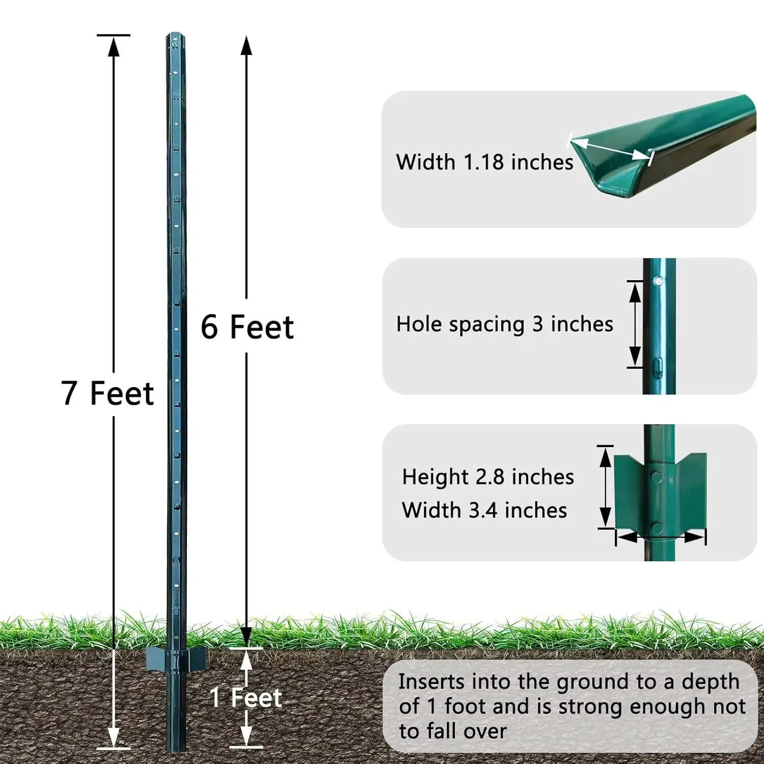 

[XMSJ]Fence Posts 7 Feet, Pack of 10, Metal Poles U Post Sturdy Duty Stakes Step in Post No Dig Fence Post for Garden