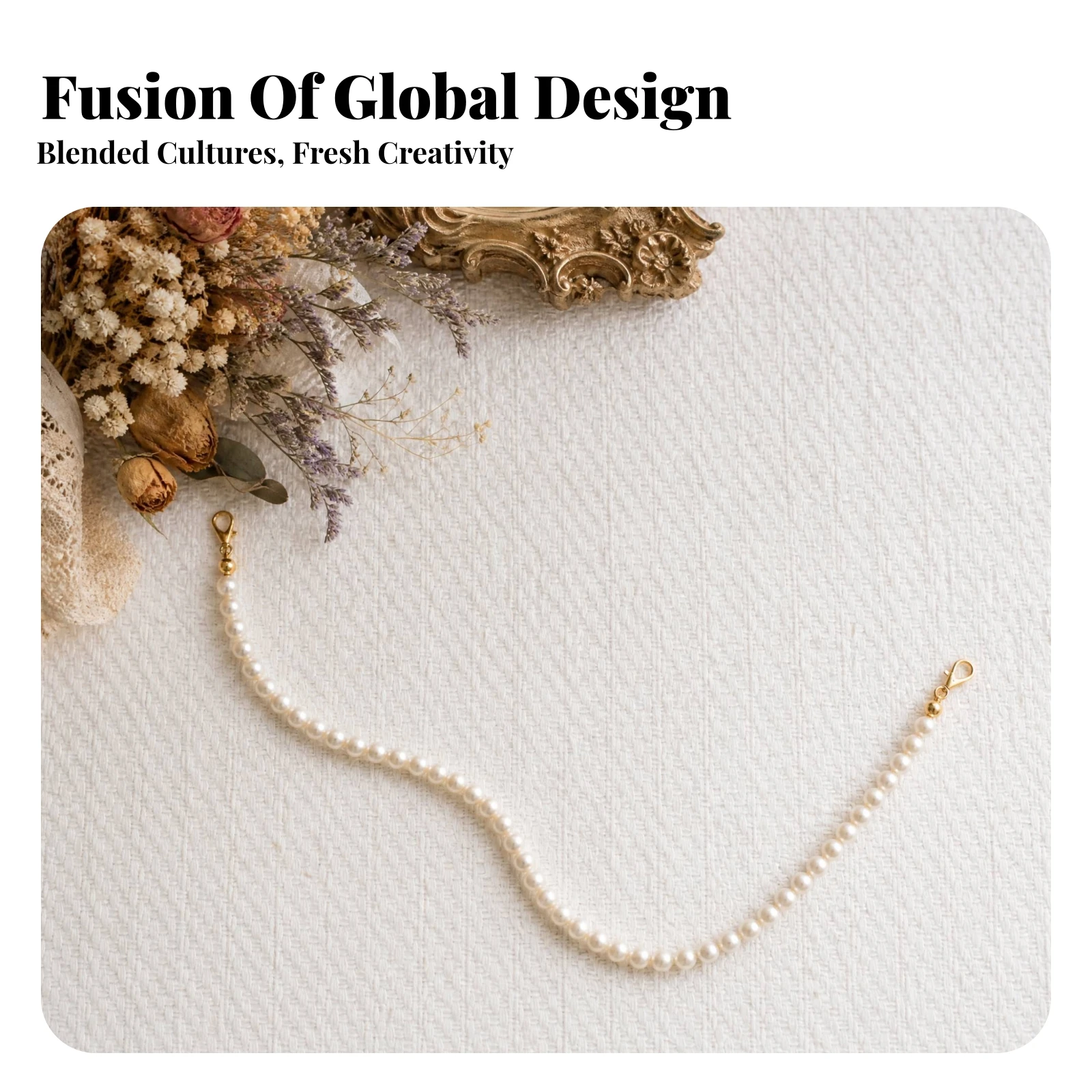 Pearl Bead Chain Metal Clasps Looped Bead Strand Pearl Ornament Chain Flexible Fashion Accessory Light-Colored