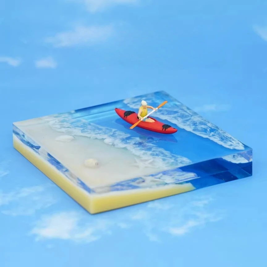 1:64 Scale Figure Canoe Surfing Beach Diorama Miniature Model with Sand Table Scene Miniature People
