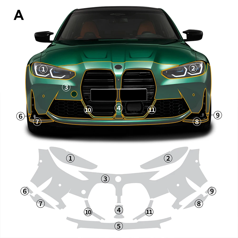

For BMW M3 G80 2021-2023 TPU Bumper Hood Scratch-Resistant Self-Healing Paint Protection Film Invisible Pre-cut PPF ﻿Kit