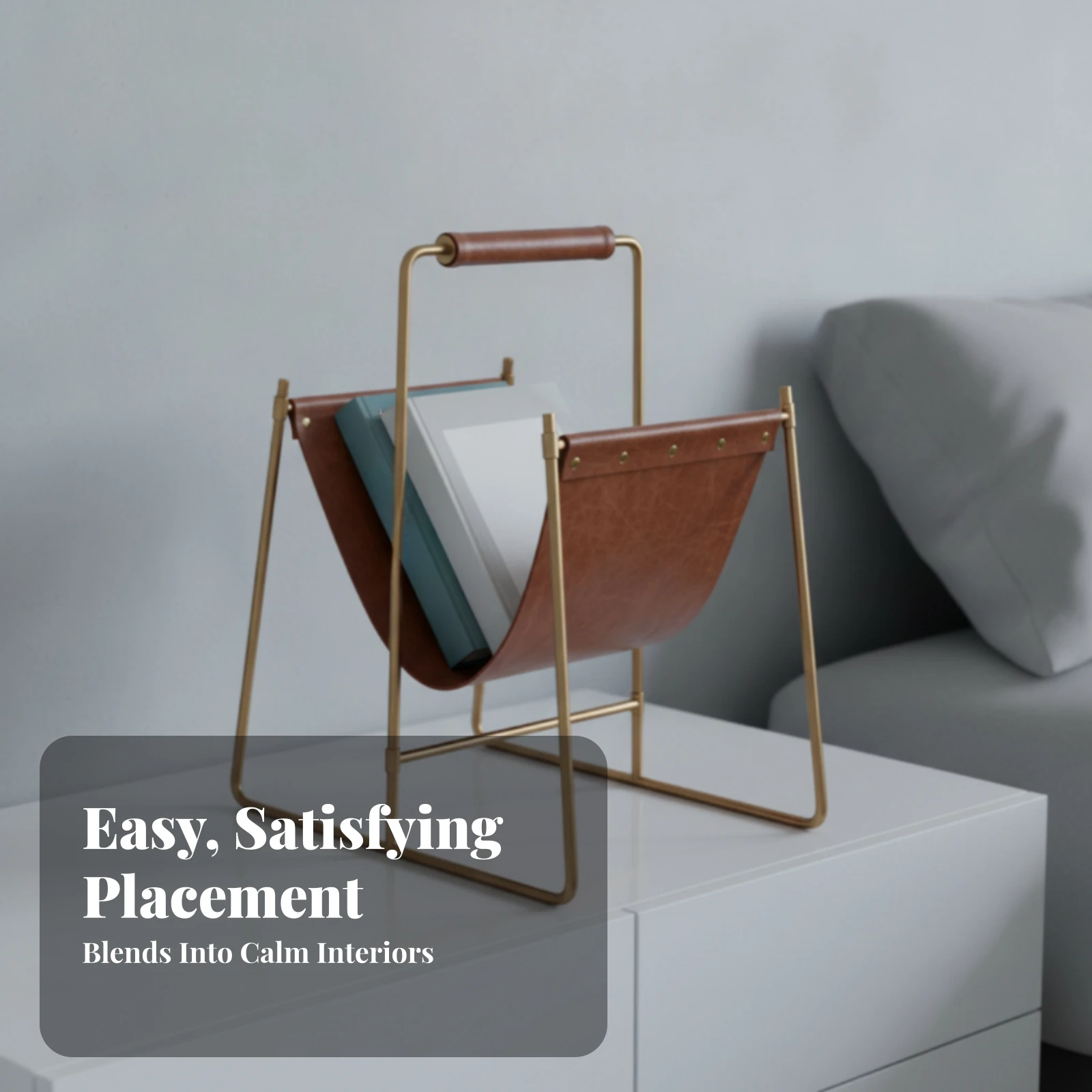 Magazine Rack with Leather Sling Space-Saving Freestanding Magazine Rack Newspaper Stand Compact Long-Lasting for Reading Nook