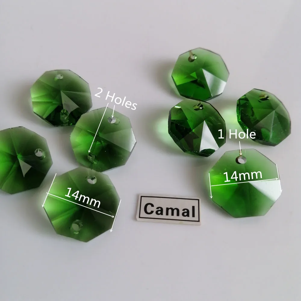 Camal 20Pcs Groen 14Mm Kristal Achthoekige Losse Kralen 1/2 Gaten Prisma Kroonluchter Verlichting Lamp Onderdelen Gordijn bruiloft Home Decor