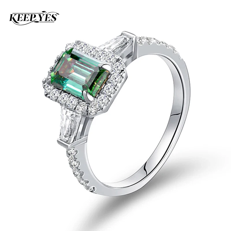 

KEEP YES 5*7mm 1.78ct Emerald Cut Green Moissanite Diamond Wedding Ring for Women 925 Silver Sterling Engagement Rings Jewelry