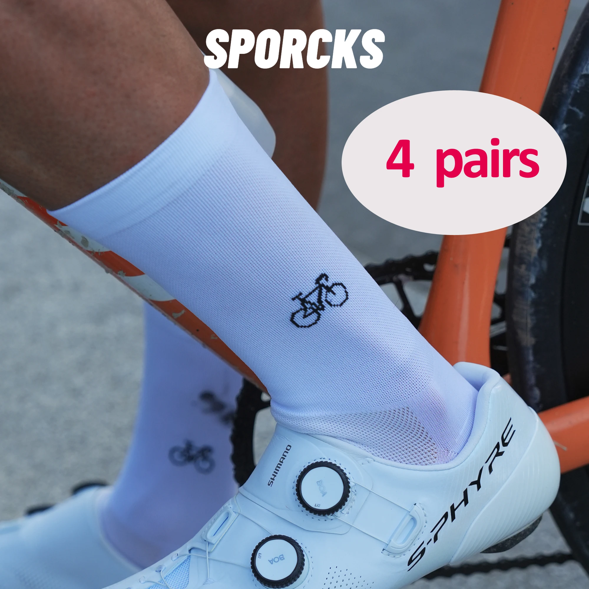

[4 Pairs] Sporcks Bicycle Pattern Cycling Socks Spring and Summer Men's and Women's Road Cycling Sports Trendy Breathable High Elasticity Wear-Resistant Mid-Tube Socks