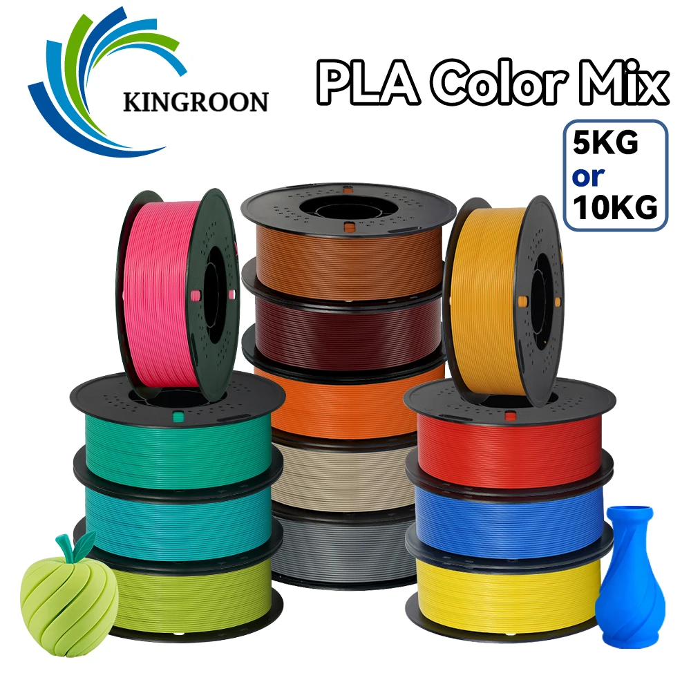 Filament do drukarki 3D KINGROON PLA 1.75mm, materiały do druku 3D PLA, 5 rolek, mieszanka kolorów, schludnie…