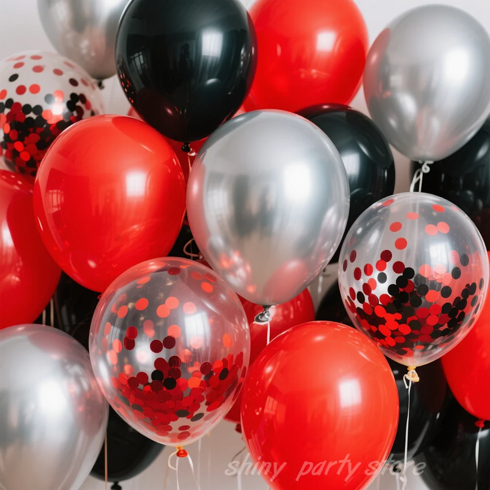 

20/40pcs 10inch Black Red Mixed Color Balloons Confetti Balloons Wedding And Birthday Decoration Balloon Set Anniversary Decor