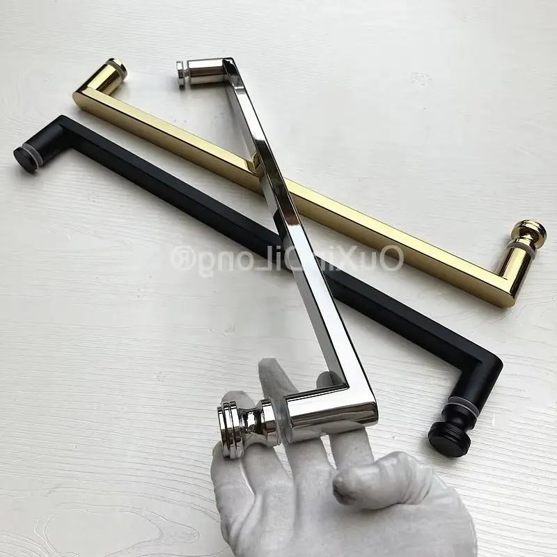 HOT 304 Stainless Steel Shower Sliding Door Handles Glass Door Push Pull Handles CC 440mm/500mm Chromed/Dumb Black/Titanium Gold