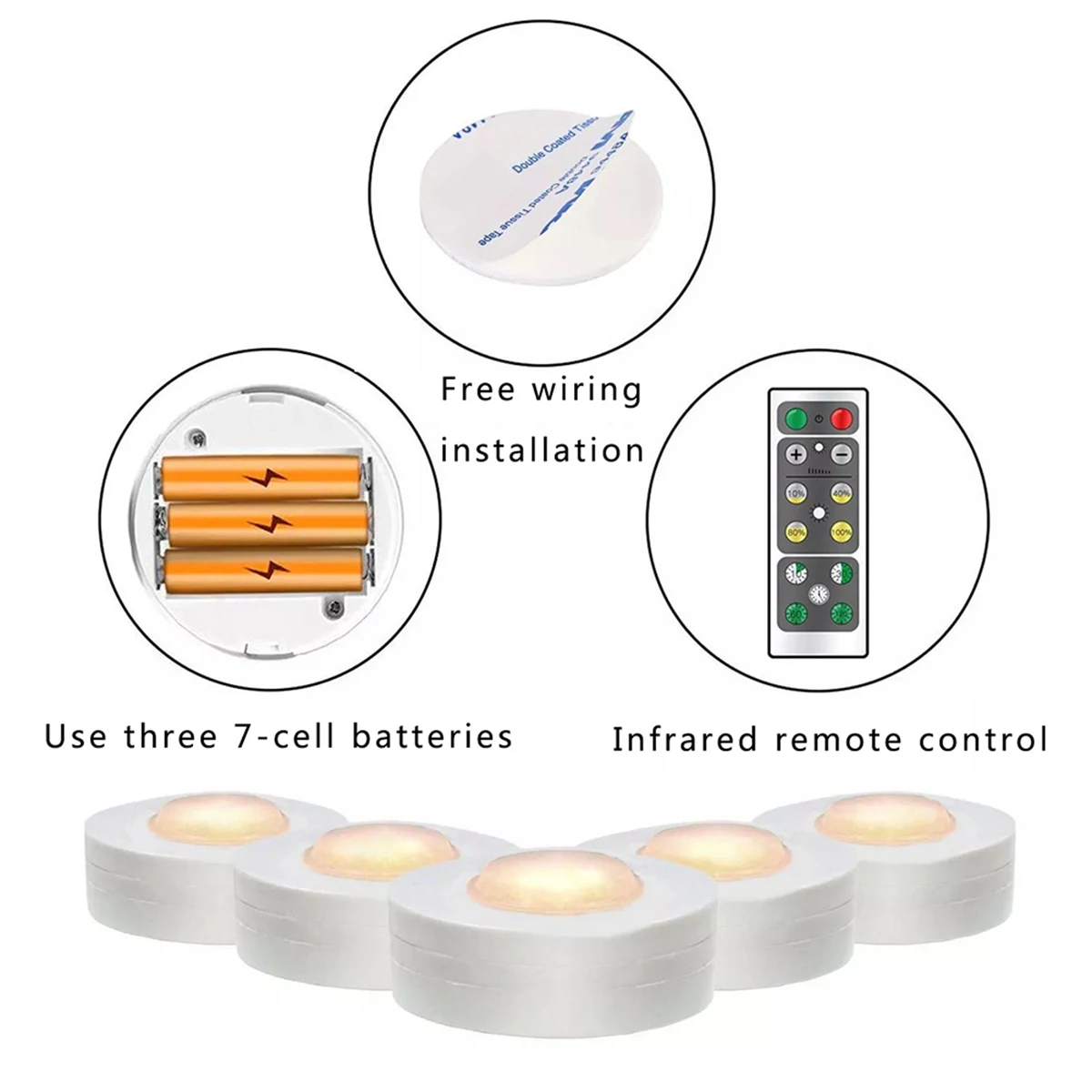 

8pcs Smart Cabinet Light LED Shelf Lights Remote Control Warm White Brightness Adjustable Closet Kitchen Wardrobe Wireless
