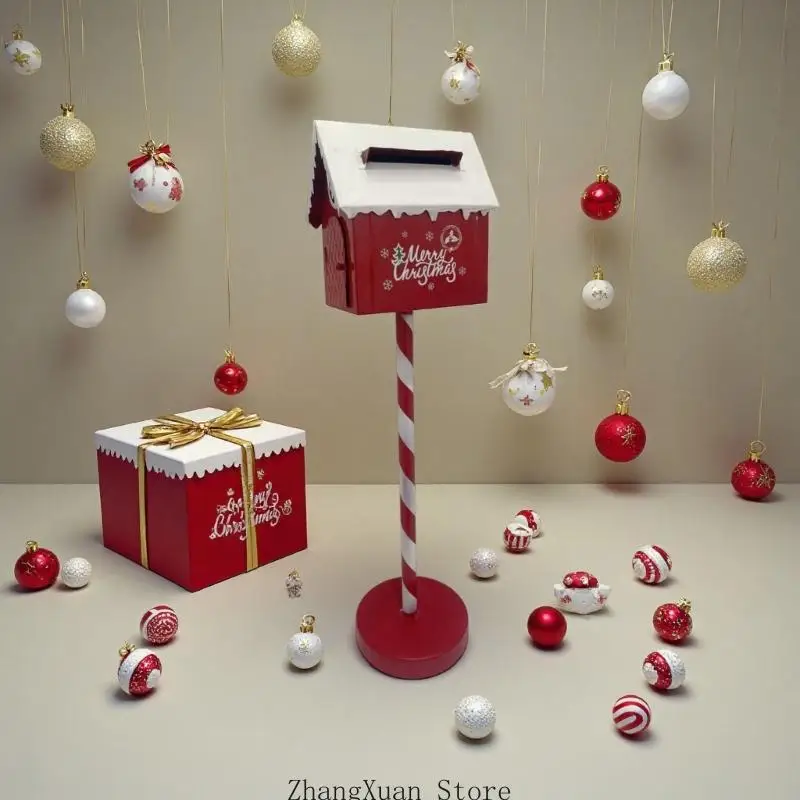 Weihnachts-Briefkasten-Display, freistehender Feiertagsständer aus Metall mit Briefschlitz und rot-weißer Oberfläche zum – Detail 3