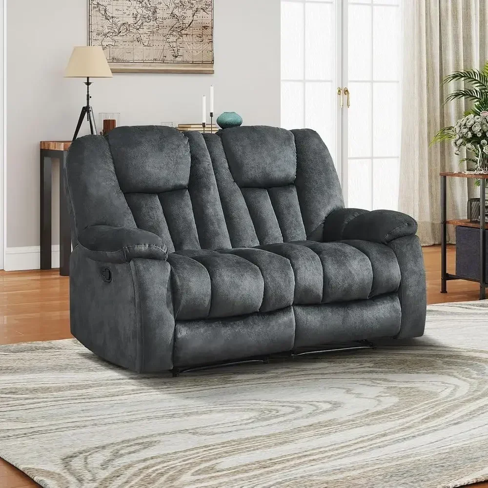 Manual Recliner Loveseat, 2 Seat Recliner Soa Chair with Overstued Armrest and Backrest, Sot abric Reclining Loveseat Living Roo