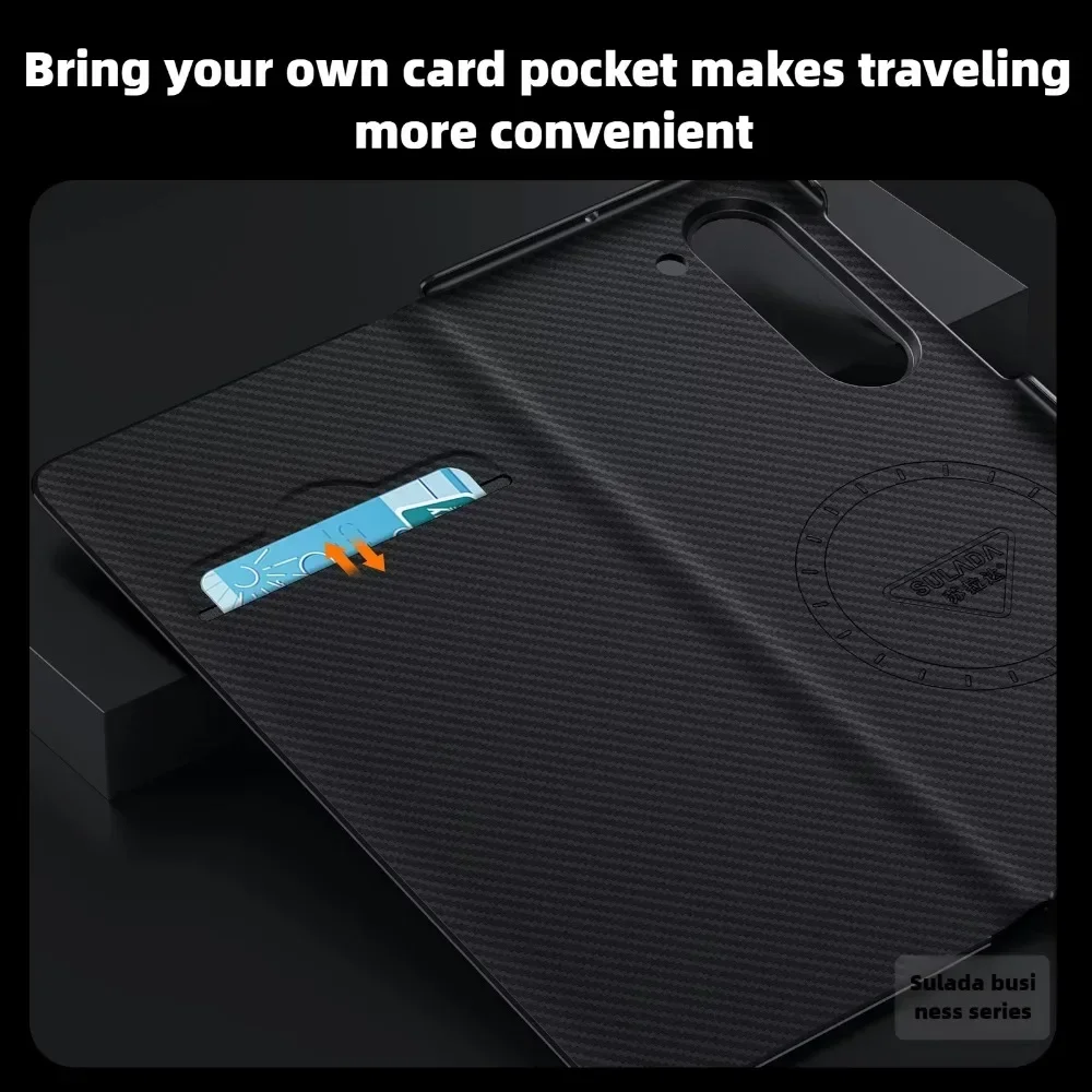 Inteligentne etui na telefon z włókna węglowego z magnetycznym mocowaniem i uchwytem na karty, skórzane etui na Samsung Galaxy Z Fold 7 6 5 4 5G Flip — zdjęcie produktu 6