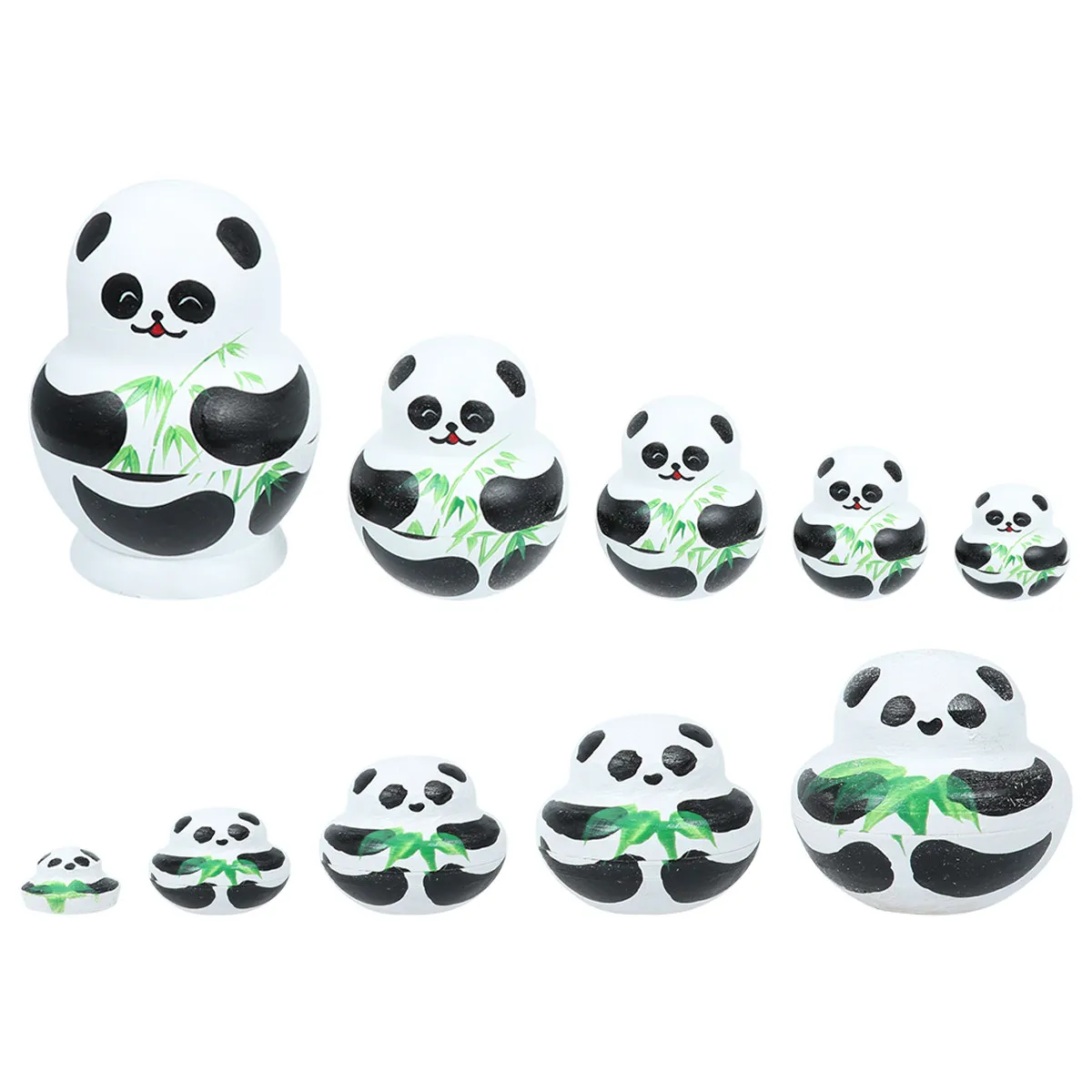 10 Layers Russian Nesting 3D Cartoon Panda Wooden Craft Gift Home Decoration Wishing Set Storage Puzzle