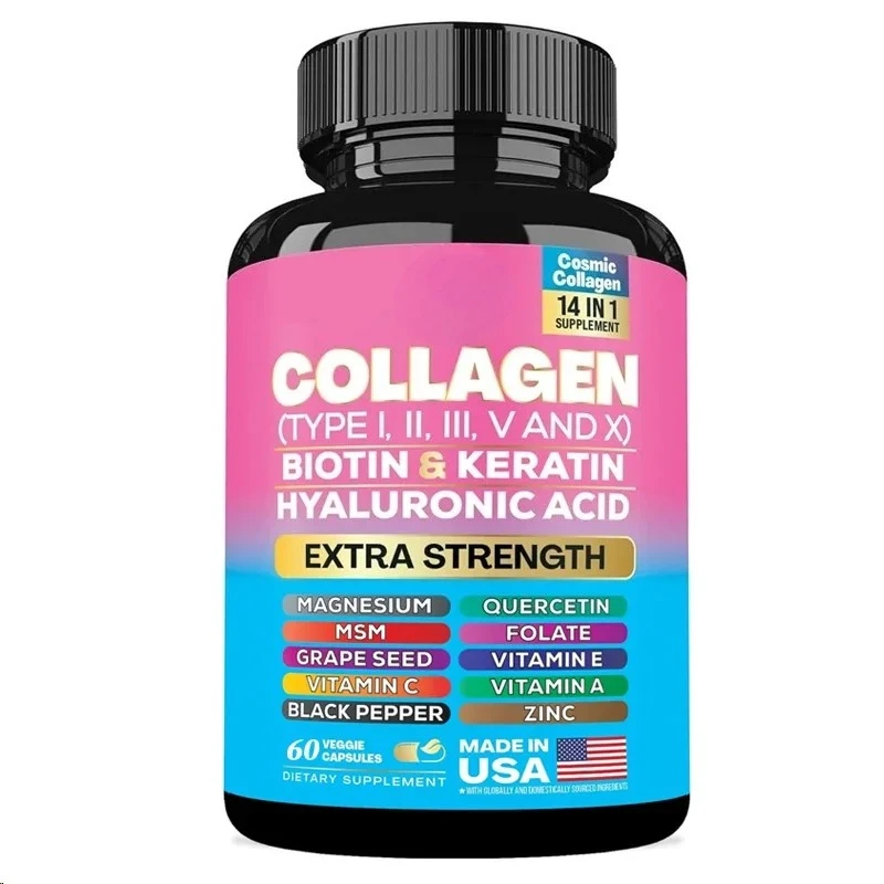 

Коллагеновые капсулы типа I, II, III, V и X витамин A C E Цинково-магниевая папка с экстрактом виноградных косточек, Quercetin (60 капсул)