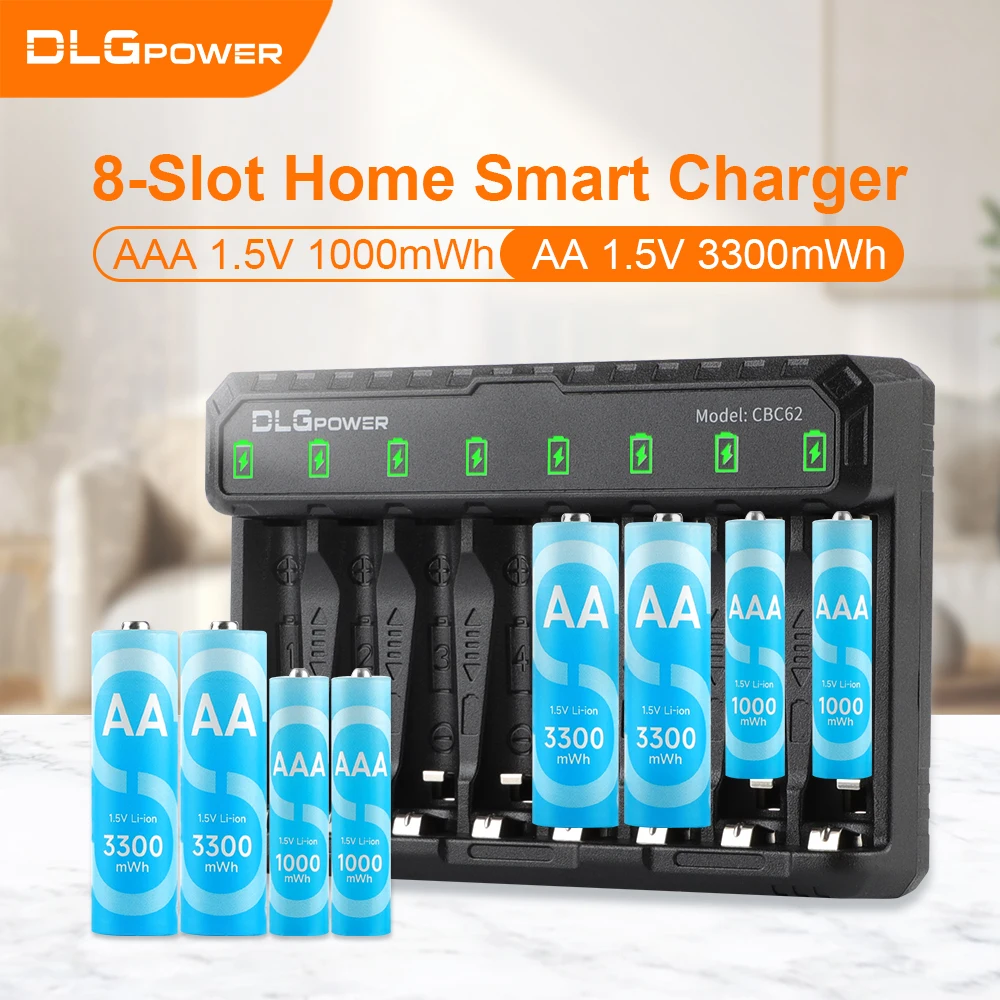 DLGPOWER 8-slot standalone smart battery charger automatically recognizes 1.2V NI-MH/NI-CD/1.5V LI-ION batteries