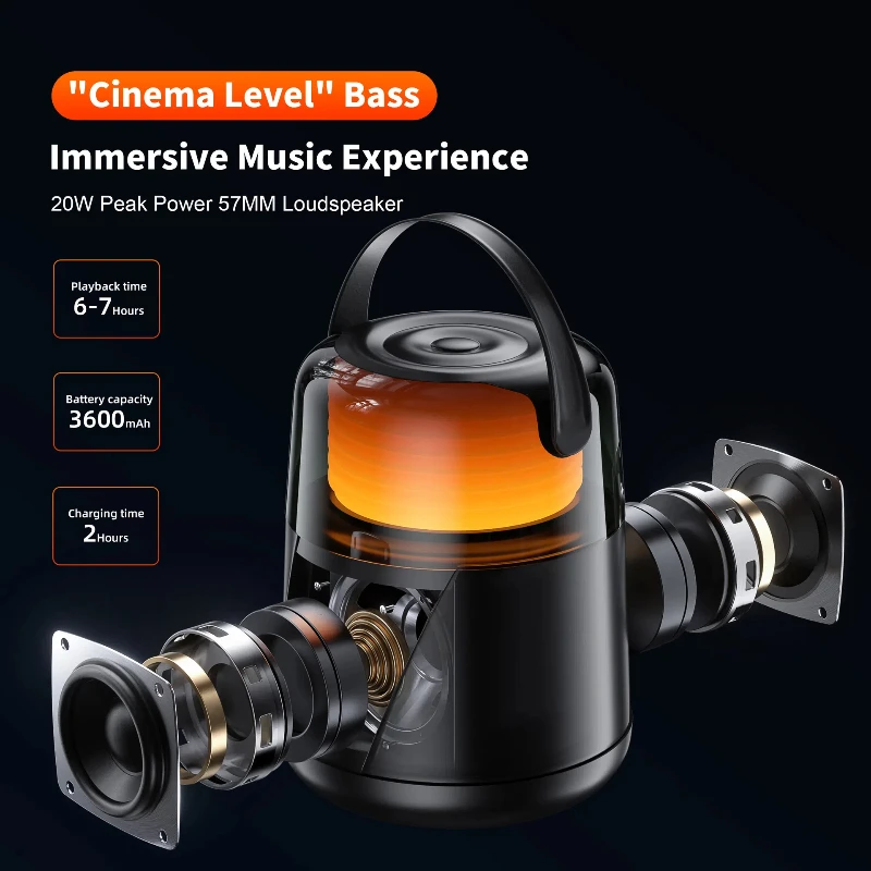 

Portable High Resolution HI-FI Wireless Bluetooth5.3Stereo Surround Sound High Fidelity Sound Quality Speaker Colorful LED Light