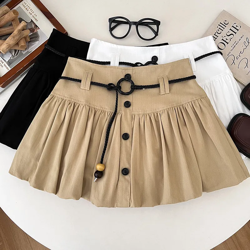 Women's Khaki Flare A-Line Skirt Y2K Gyaru Vintage Mini Skirts Korean Style Casual High Waist Bud Skirt for Women Summer 2026