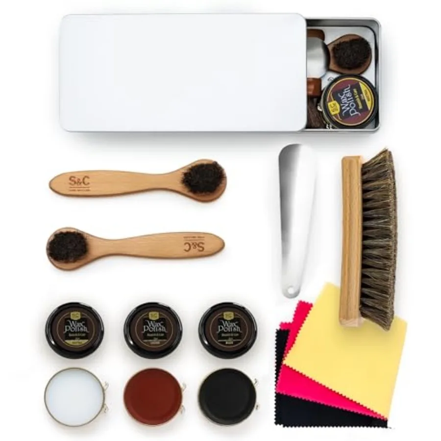 

Stone and Clark Leather Shoe Shine Kit - 13 PCS Shoe Polish Kit for Complete Leather Boot Care Compact and Travel Friendly