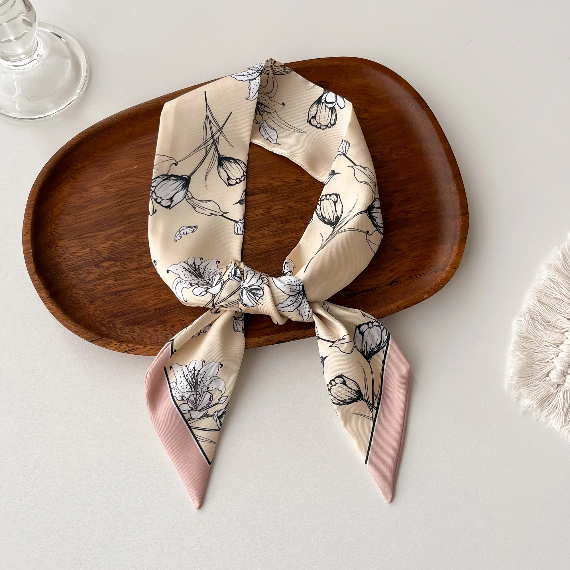 Europe 2024 Fashion New National Style Small Nroken Flower Women\'s Decorative Twill Binding Bag Handle Silk Scarf Ribbon Scarf