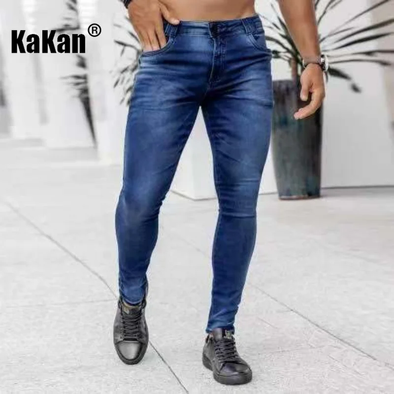 Kakan - Popular New Leg Pants Jeans In Europe and The United States Men's Wear, Black Slim High Waist Solid Color Jeans 016-1968