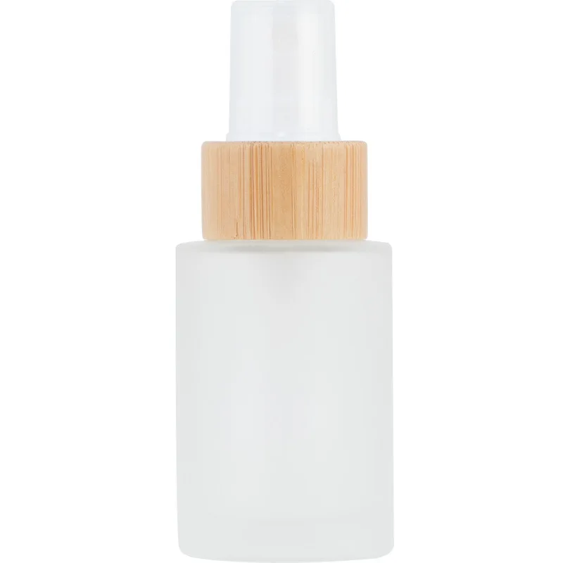 30/50/100ml Wooden Natural Bamboo Cap Glass Lotion Bottle Cosmetic Transparent Frosted Spray Pump Packaging Container Supplies