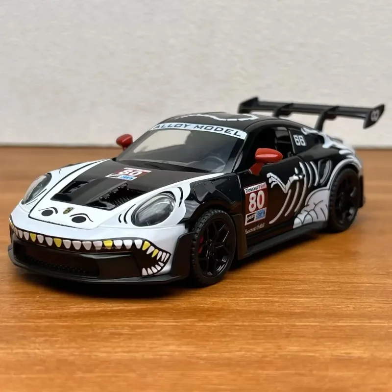 1:32 Alloy Metal Diecast Model Car Compatible With Porsche 911 GT3 RS 992 Dinosaur Livery Edition German Sport Car Birthday Gift