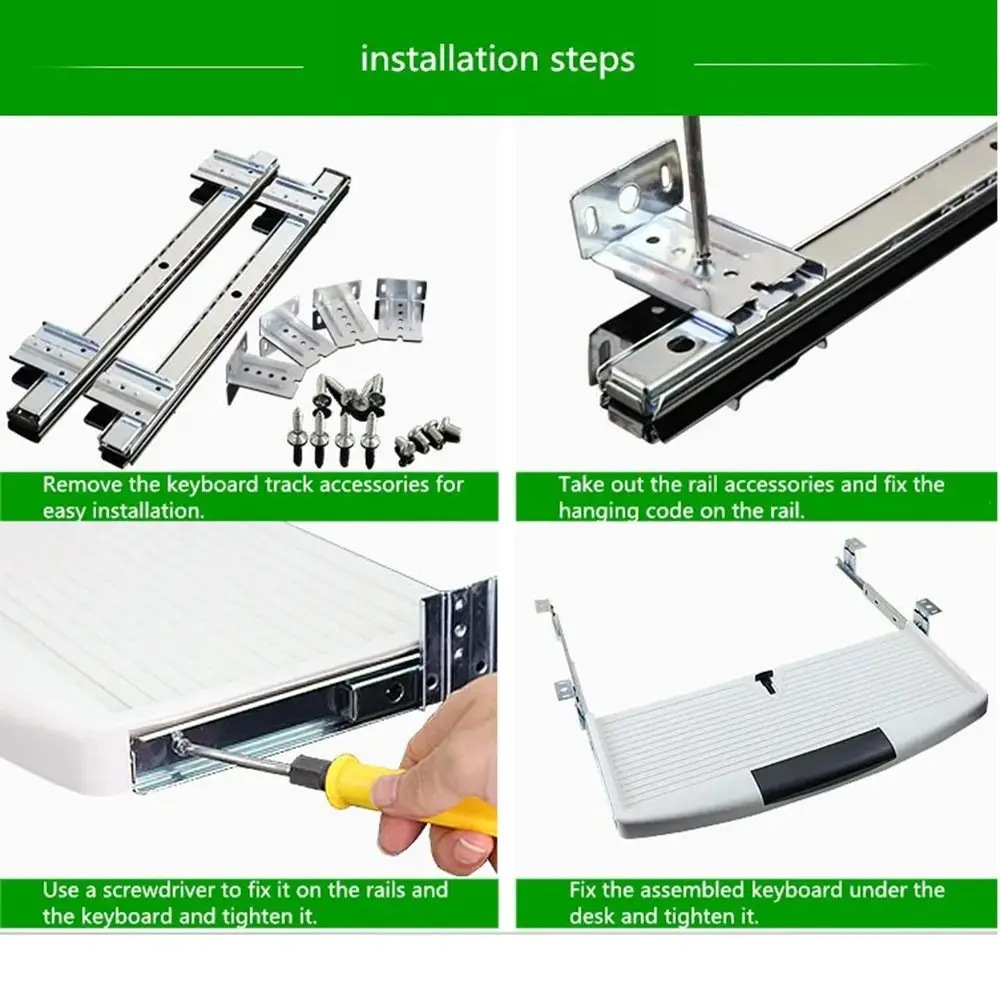 

Heavy Duty Slide Rail Under Desk Keyboard Tray Adjustable Thickened Slide Keyboard Stand Easy Installation Space Saving
