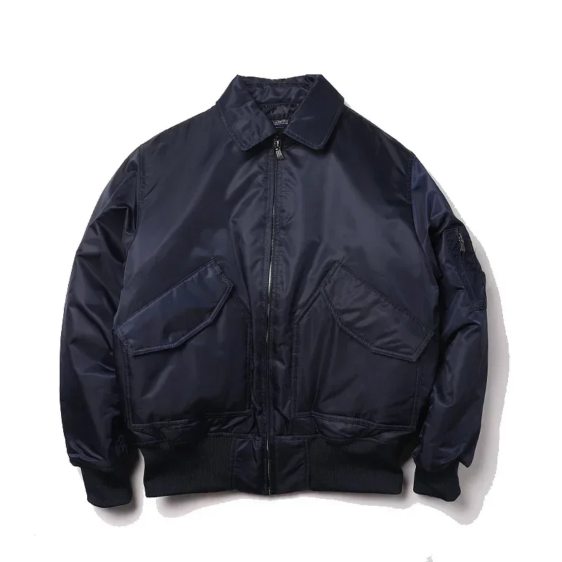 Men Lapel Bomber Jacket Cotton-padded Jackets Military Baseball Uniform Mens Trend Long Sleeve Zipper Cardigan Outerwear Coats