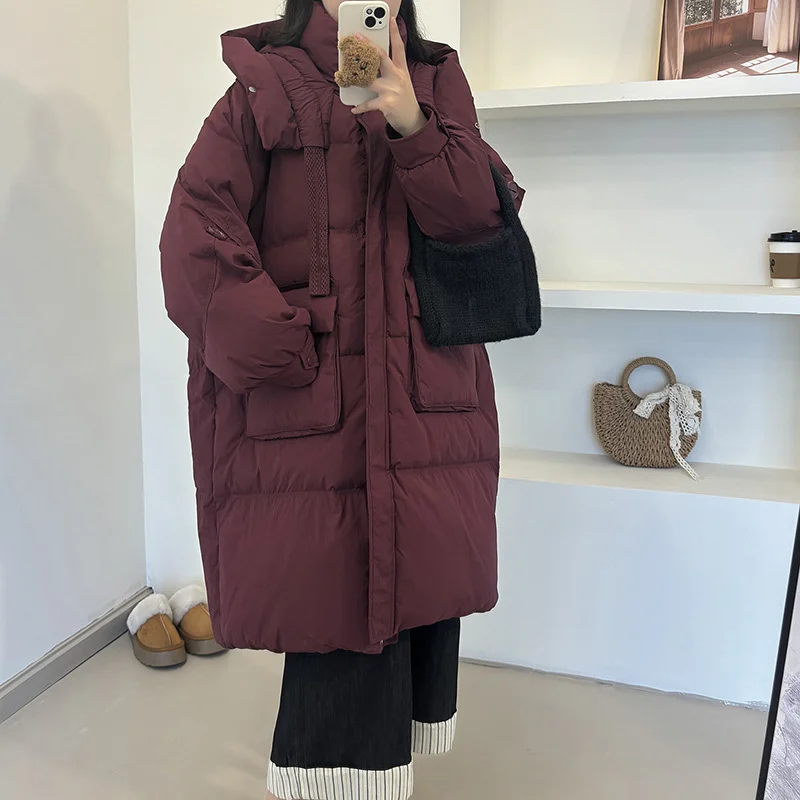 Jackets for Women Coats Down Windproof Thickening Warm Down Jacket Mid-length Hooded Casual Loose Female Outerwears