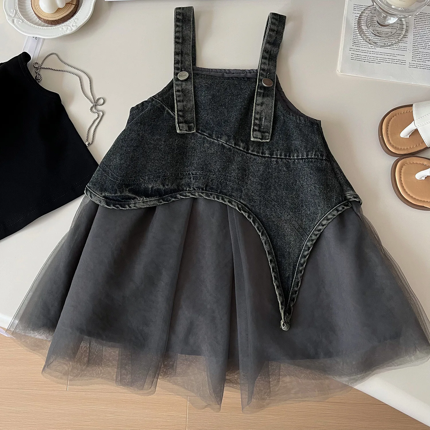 Summer New Girl Clothing Sets Korean Edition Cowboy Mesh Dress Children Casual Clothes Princess Street Style Fashion  for 2 To 7