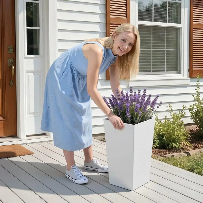 Hochwertige Pflanzkübel im 2er-Set, 22 Zoll große Outdoor-Pflanzgefäße für den Innen- und Außenbereich, moderne Kunststoff-Blumentöpfe mit Rollen für die Veranda, mit Innentopf und Drainagelöchern für