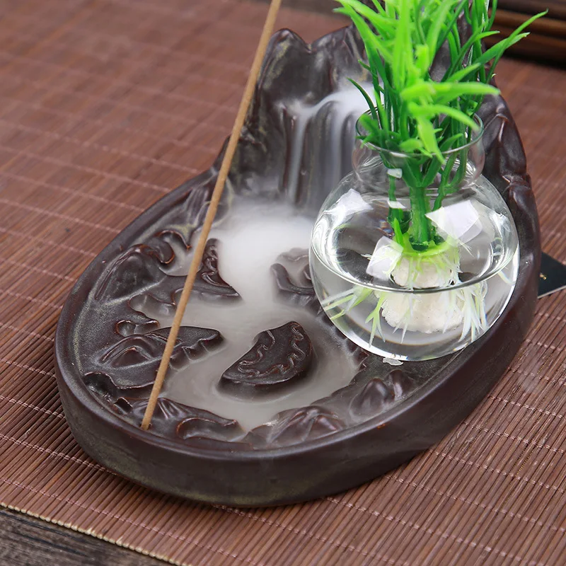 Reverse Flow Incense Burner with Hydroponic Green Plant Set Box Creative Home Decor