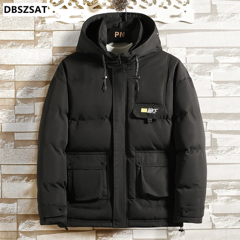 2023 novos homens de inverno parka grandes bolsos jaqueta casual com capuz cor sólida dos homens engrossar quente com capuz para baixo casaco outwear à prova vento