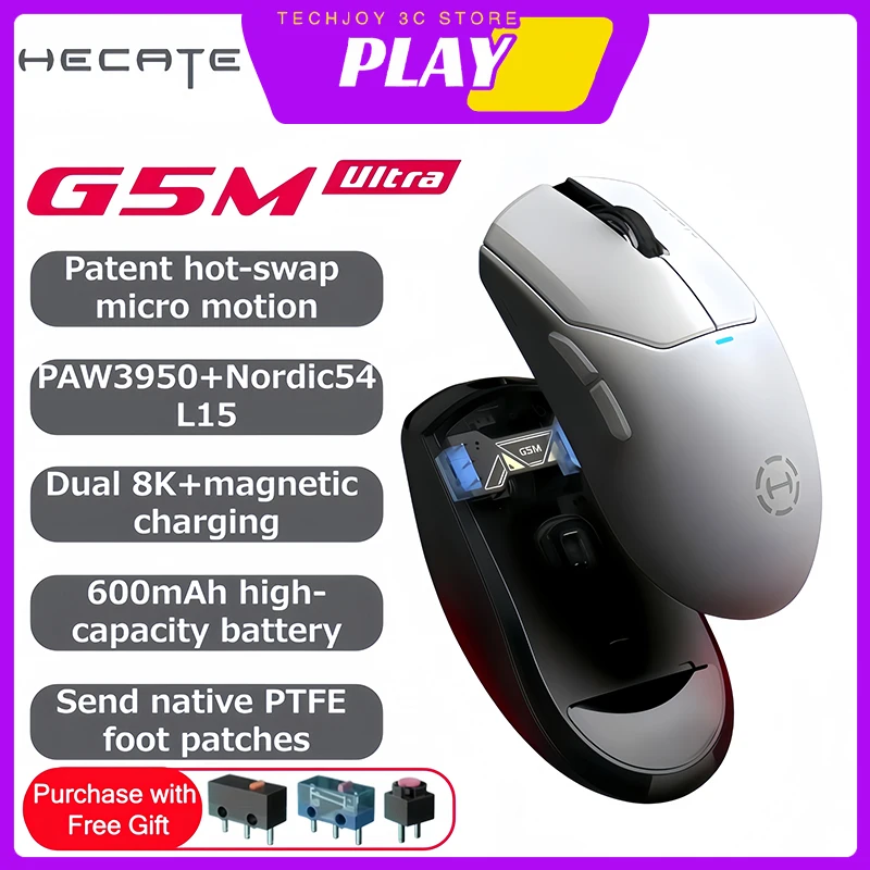 EDIFIER HECATE G5M Ultra Wireless Gaming Mouse G5M Ultra Dual 8K Hot Swappable Silent Switch PAW3950 Nordic 54L15 600Mah Laptop