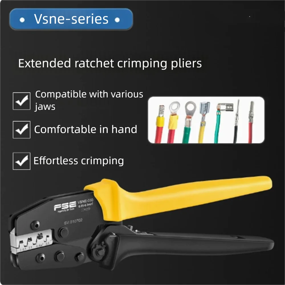 VSNE Series Ratchet Wire Terminal Crimp Pliers 0.25-10mm² Multi Type Ferrule Insulated Bare Lug Crimper