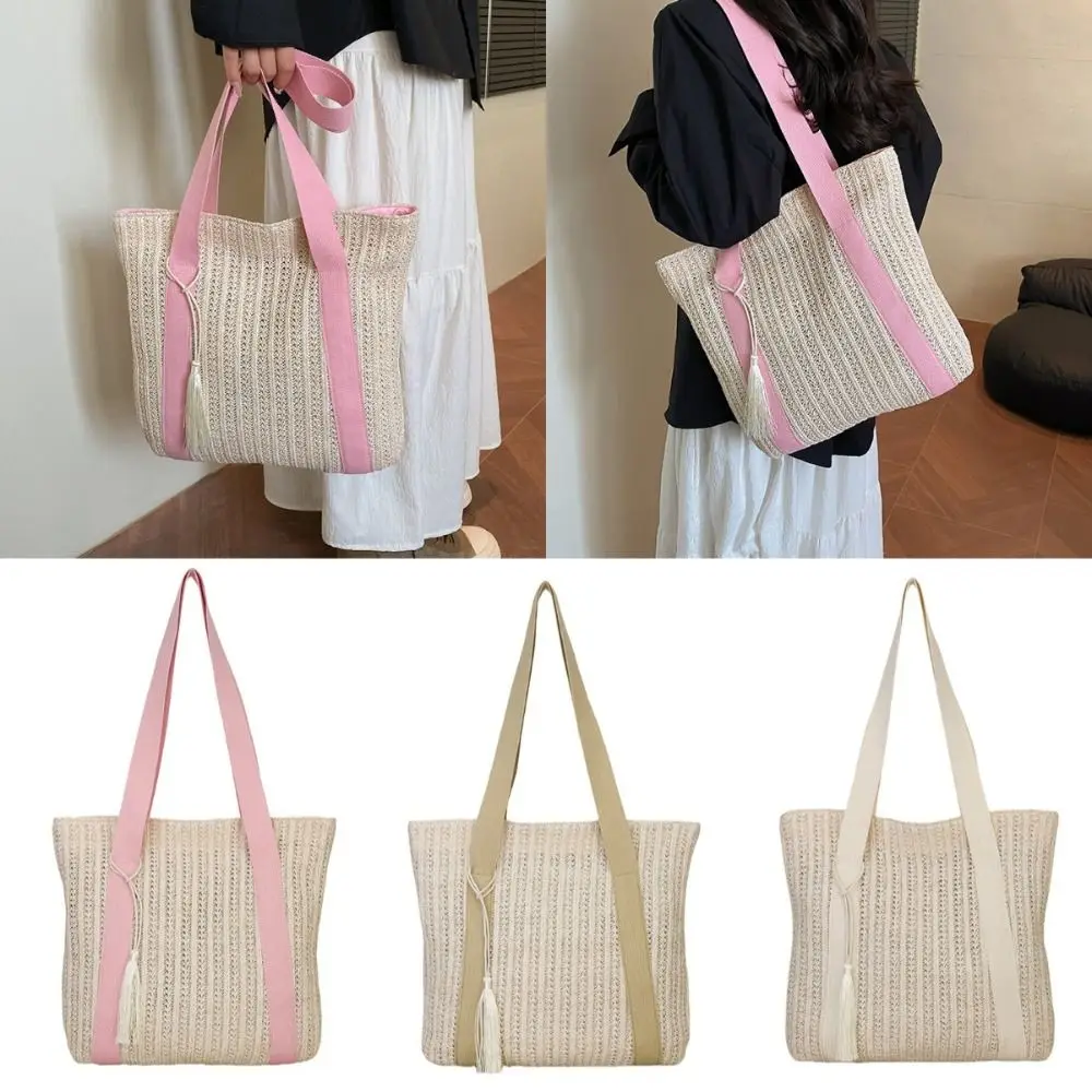 

Летняя соломенная тканая соломенная сумка, квадратная большая вместительная сумка на плечо, пляжная сумка для отдыха, женская