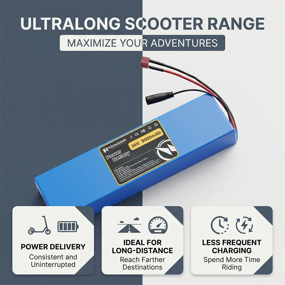 36V 9.0Ah 18650 Li-ion Battery Pack 10S3P with Smart BMS for 500W 800W 1000W Electric Scooter E-Bike XT60 JST Plug Customized